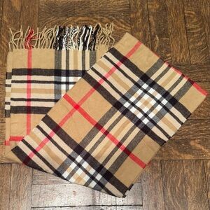 Classic Plaid Checked Scarf Cashmere Blend with Fringe